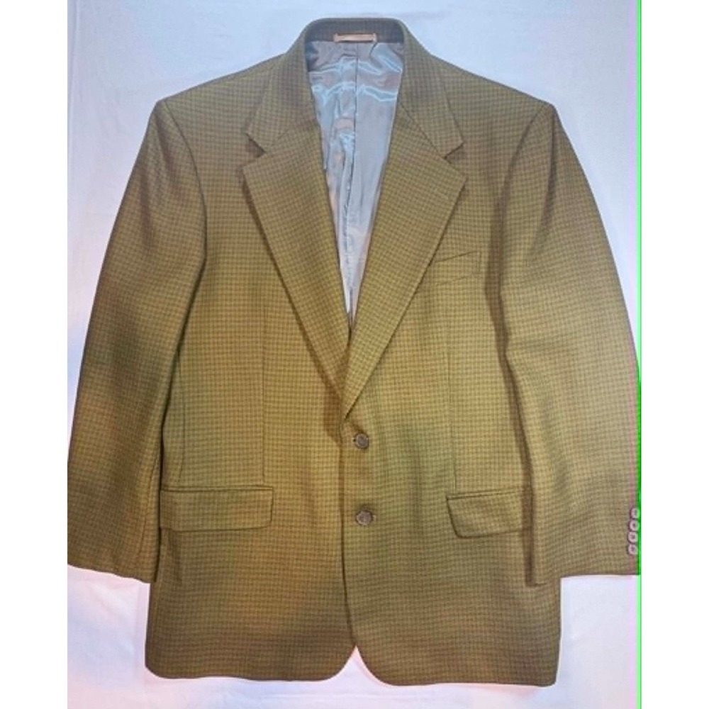 Vintage Calvin Klein Blazer Jacket 40R 42R Olive Brown Houndstooth Sport Coat